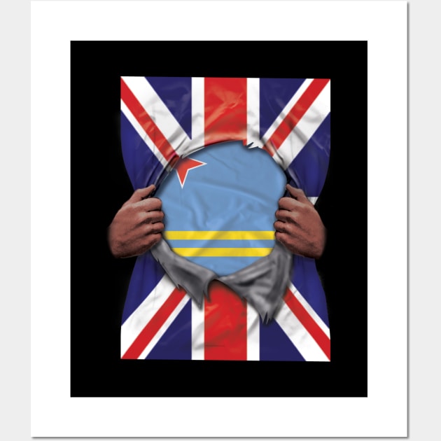 Aruba Flag Great Britain Flag Ripped - Gift for Aruban From Aruba Wall Art by Country Flags